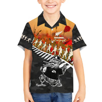 New Zealand ANZAC Rugby Family Matching Off Shoulder Maxi Dress and Hawaiian Shirt Soldier Fern With Kiwi Bird LT05 Son's Shirt Black - Polynesian Pride