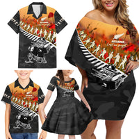 New Zealand ANZAC Rugby Family Matching Off Shoulder Short Dress and Hawaiian Shirt Soldier Fern With Kiwi Bird LT05 - Polynesian Pride