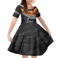 New Zealand ANZAC Rugby Family Matching Puletasi and Hawaiian Shirt Soldier Fern With Kiwi Bird LT05 Daughter's Dress Black - Polynesian Pride