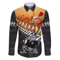 New Zealand ANZAC Rugby Family Matching Tank Maxi Dress and Hawaiian Shirt Soldier Fern With Kiwi Bird LT05 Dad's Shirt - Long Sleeve Black - Polynesian Pride