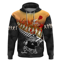 New Zealand ANZAC Rugby Hoodie Soldier Fern With Kiwi Bird LT05 Pullover Hoodie Black - Polynesian Pride