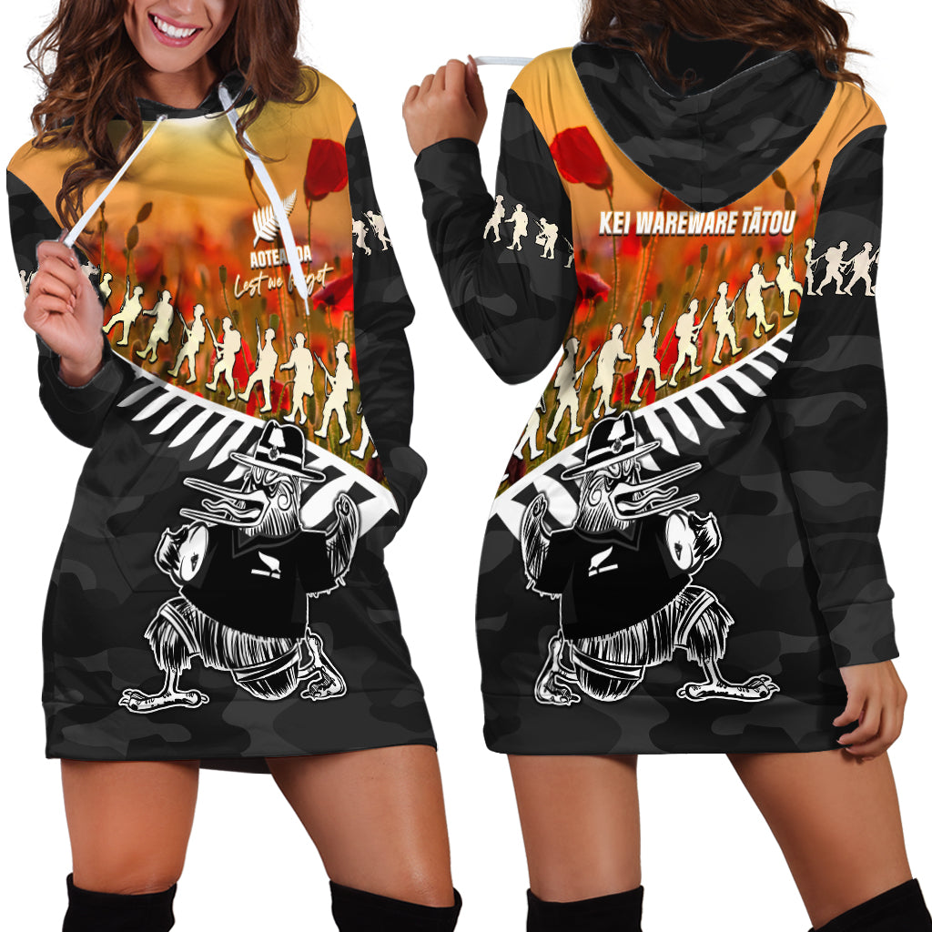 New Zealand ANZAC Rugby Hoodie Dress Soldier Fern With Kiwi Bird LT05 - Polynesian Pride
