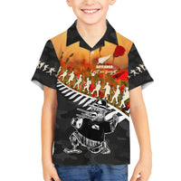 New Zealand ANZAC Rugby Kid Hawaiian Shirt Soldier Fern With Kiwi Bird LT05 Kid Black - Polynesian Pride