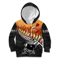 New Zealand ANZAC Rugby Kid Hoodie Soldier Fern With Kiwi Bird LT05 Hoodie Black - Polynesian Pride