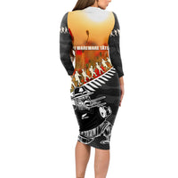 New Zealand ANZAC Rugby Long Sleeve Bodycon Dress Soldier Fern With Kiwi Bird LT05 - Polynesian Pride