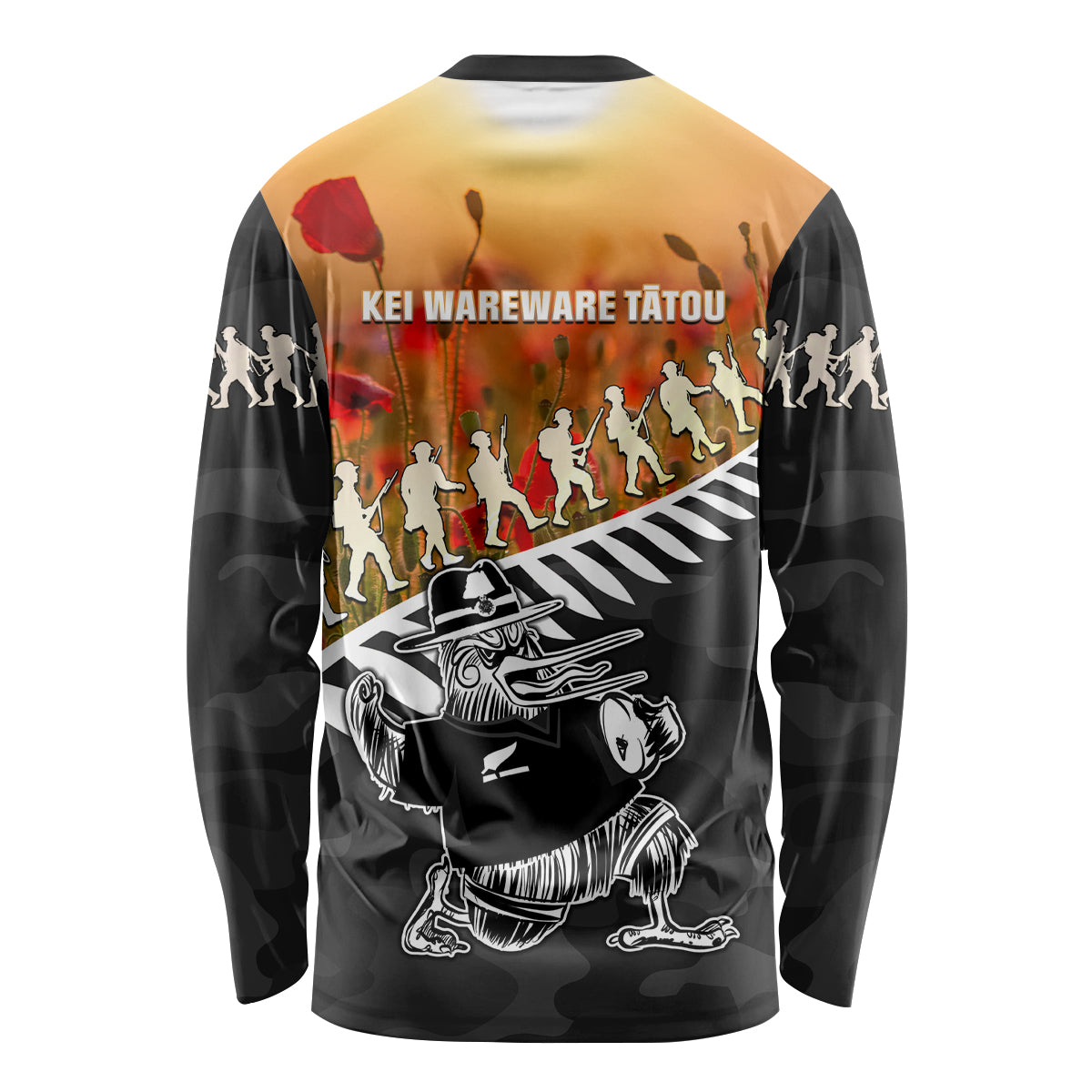 New Zealand ANZAC Rugby Long Sleeve Shirt Soldier Fern With Kiwi Bird LT05 - Polynesian Pride