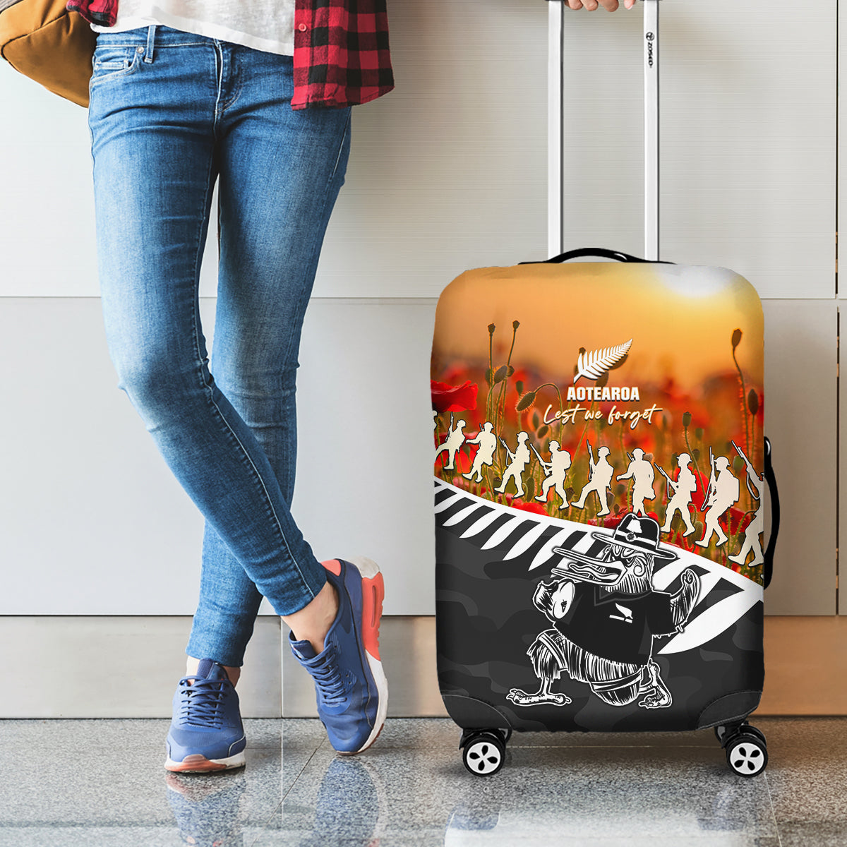 New Zealand ANZAC Rugby Luggage Cover Soldier Fern With Kiwi Bird LT05 - Polynesian Pride