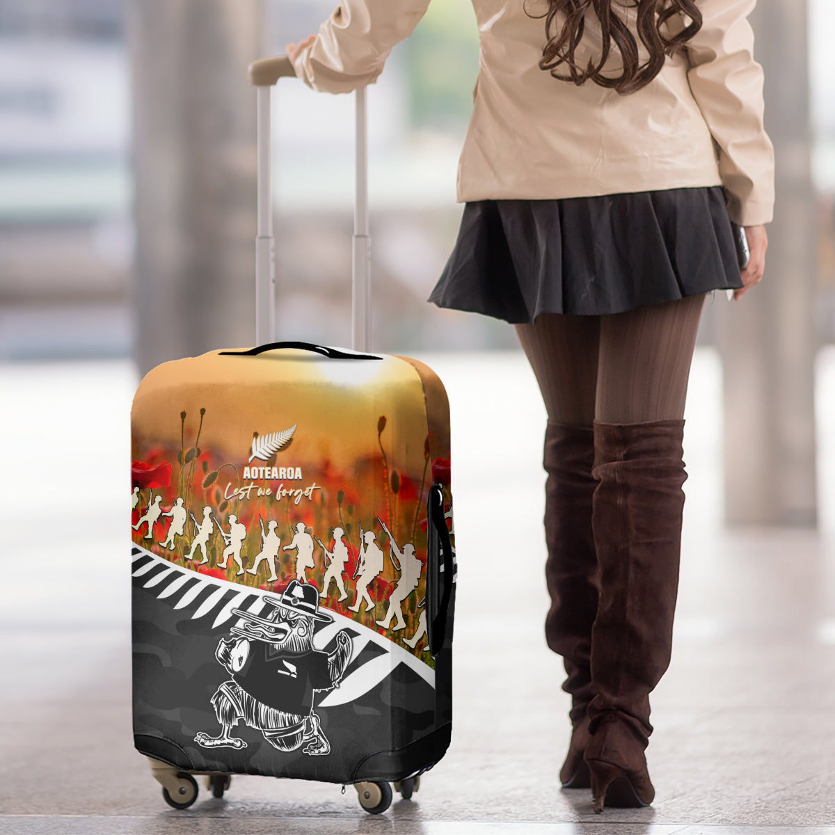 New Zealand ANZAC Rugby Luggage Cover Soldier Fern With Kiwi Bird LT05 - Polynesian Pride