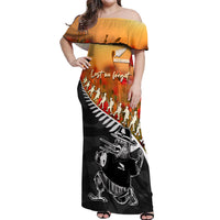 New Zealand ANZAC Rugby Off Shoulder Maxi Dress Soldier Fern With Kiwi Bird LT05 Women Black - Polynesian Pride