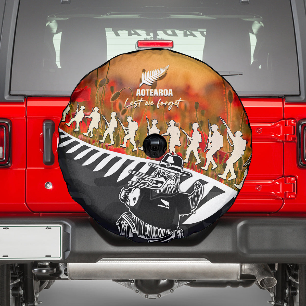 New Zealand ANZAC Rugby Spare Tire Cover Soldier Fern With Kiwi Bird LT05 - Polynesian Pride