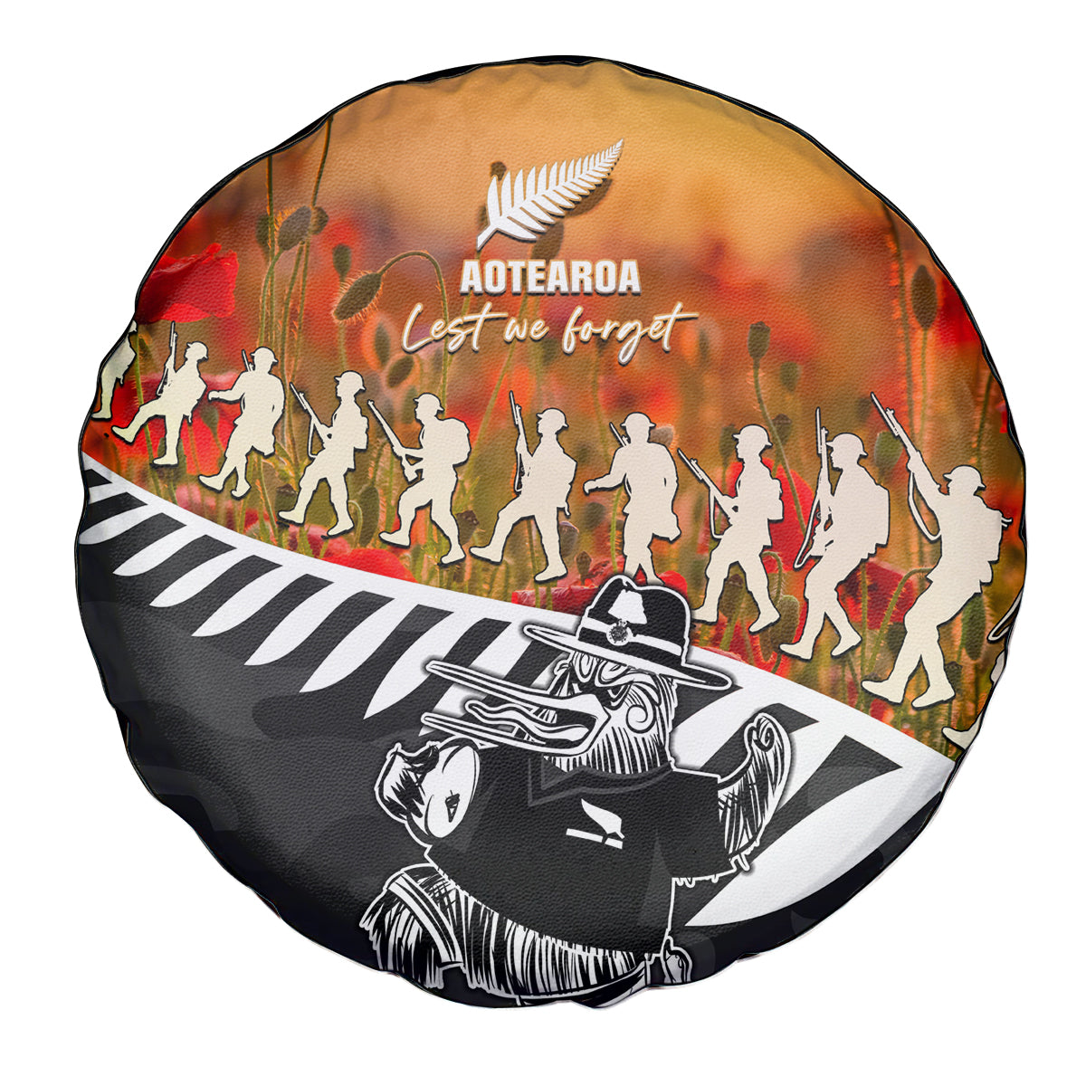 New Zealand ANZAC Rugby Spare Tire Cover Soldier Fern With Kiwi Bird LT05 - Polynesian Pride