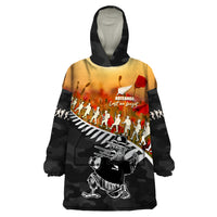 New Zealand ANZAC Rugby Wearable Blanket Hoodie Soldier Fern With Kiwi Bird LT05 One Size Black - Polynesian Pride
