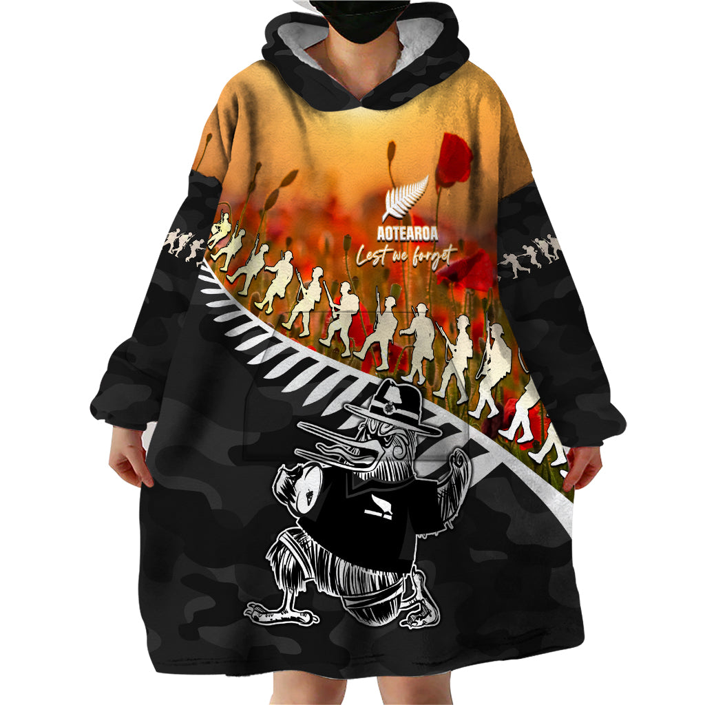 New Zealand ANZAC Rugby Wearable Blanket Hoodie Soldier Fern With Kiwi Bird LT05 - Polynesian Pride