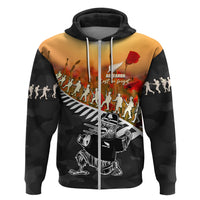 New Zealand ANZAC Rugby Zip Hoodie Soldier Fern With Kiwi Bird LT05 Zip Hoodie Black - Polynesian Pride
