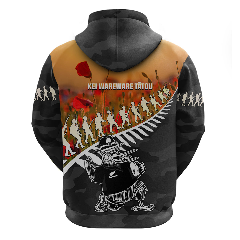 New Zealand ANZAC Rugby Zip Hoodie Soldier Fern With Kiwi Bird LT05 - Polynesian Pride