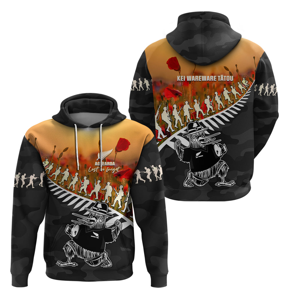 New Zealand ANZAC Rugby Zip Hoodie Soldier Fern With Kiwi Bird LT05 - Polynesian Pride