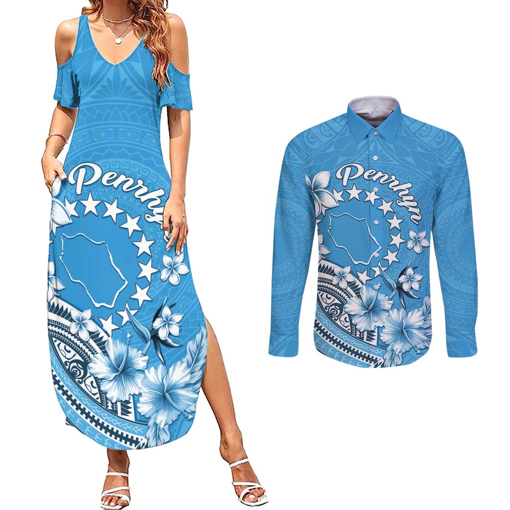 Personalised Penrhyn Gospel Day Couples Matching Summer Maxi Dress and Long Sleeve Button Shirt Cook Islands Tribal Pattern