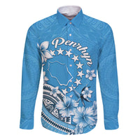 Personalised Penrhyn Gospel Day Family Matching Off The Shoulder Long Sleeve Dress and Hawaiian Shirt Cook Islands Tribal Pattern LT05 Dad's Shirt - Long Sleeve Blue - Polynesian Pride