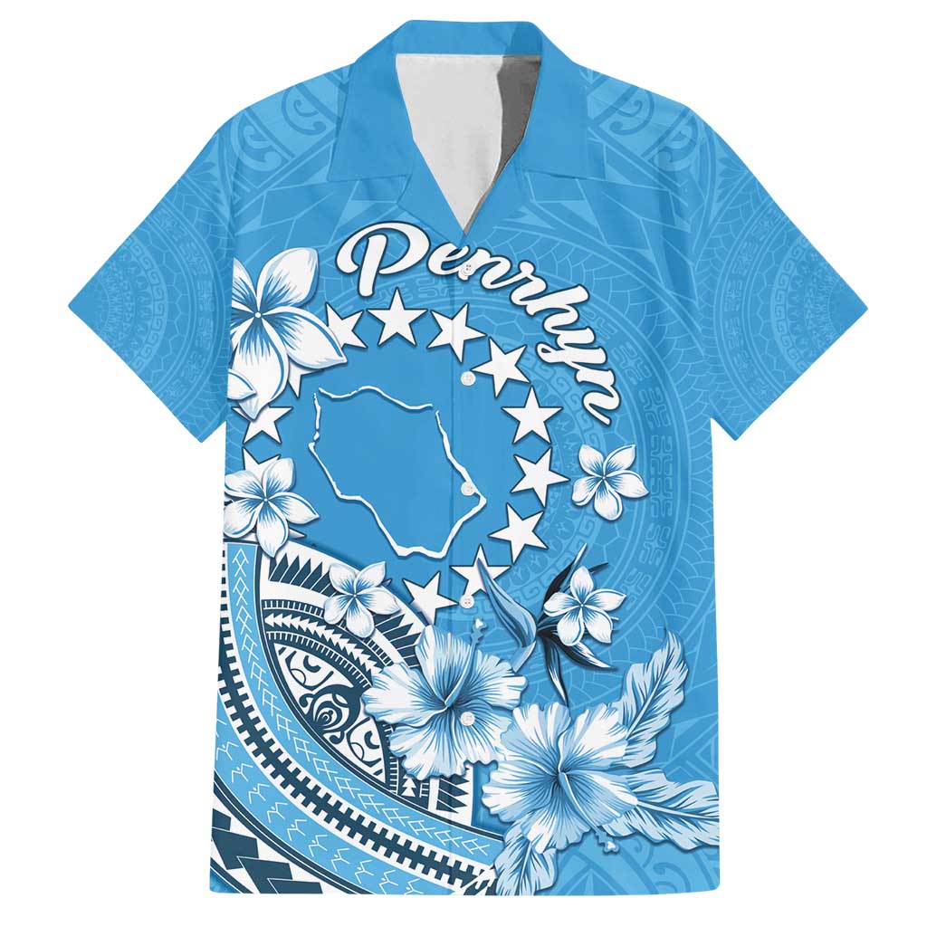 Personalised Penrhyn Gospel Day Family Matching Off Shoulder Maxi Dress and Hawaiian Shirt Cook Islands Tribal Pattern LT05 Dad's Shirt - Short Sleeve Blue - Polynesian Pride