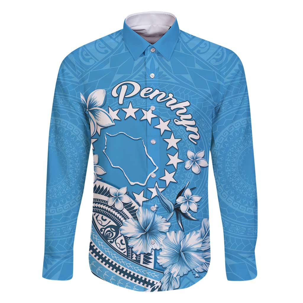 Personalised Penrhyn Gospel Day Family Matching Off Shoulder Maxi Dress and Hawaiian Shirt Cook Islands Tribal Pattern LT05 Dad's Shirt - Long Sleeve Blue - Polynesian Pride