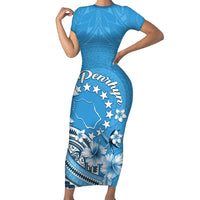 Personalised Penrhyn Gospel Day Family Matching Short Sleeve Bodycon Dress and Hawaiian Shirt Cook Islands Tribal Pattern LT05 Mom's Dress Blue - Polynesian Pride
