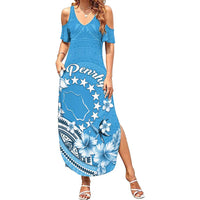Personalised Penrhyn Gospel Day Family Matching Summer Maxi Dress and Hawaiian Shirt Cook Islands Tribal Pattern LT05 Mom's Dress Blue - Polynesian Pride