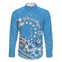 Personalised Penrhyn Gospel Day Family Matching Tank Maxi Dress and Hawaiian Shirt Cook Islands Tribal Pattern LT05 Dad's Shirt - Long Sleeve Blue - Polynesian Pride