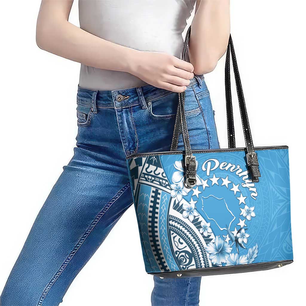 Penrhyn Gospel Day Leather Tote Bag Cook Islands Tribal Pattern