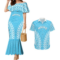 Custom Cook Islands Mauke Couples Matching Mermaid Dress and Hawaiian Shirt Polynesian Tribal Tattoo