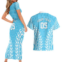 Custom Cook Islands Mauke Couples Matching Short Sleeve Bodycon Dress and Hawaiian Shirt Polynesian Tribal Tattoo LT05 - Polynesian Pride