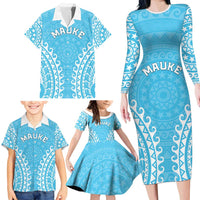 Custom Cook Islands Mauke Family Matching Long Sleeve Bodycon Dress and Hawaiian Shirt Polynesian Tribal Tattoo LT05 - Polynesian Pride