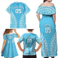 Custom Cook Islands Mauke Family Matching Off Shoulder Maxi Dress and Hawaiian Shirt Polynesian Tribal Tattoo LT05 - Polynesian Pride