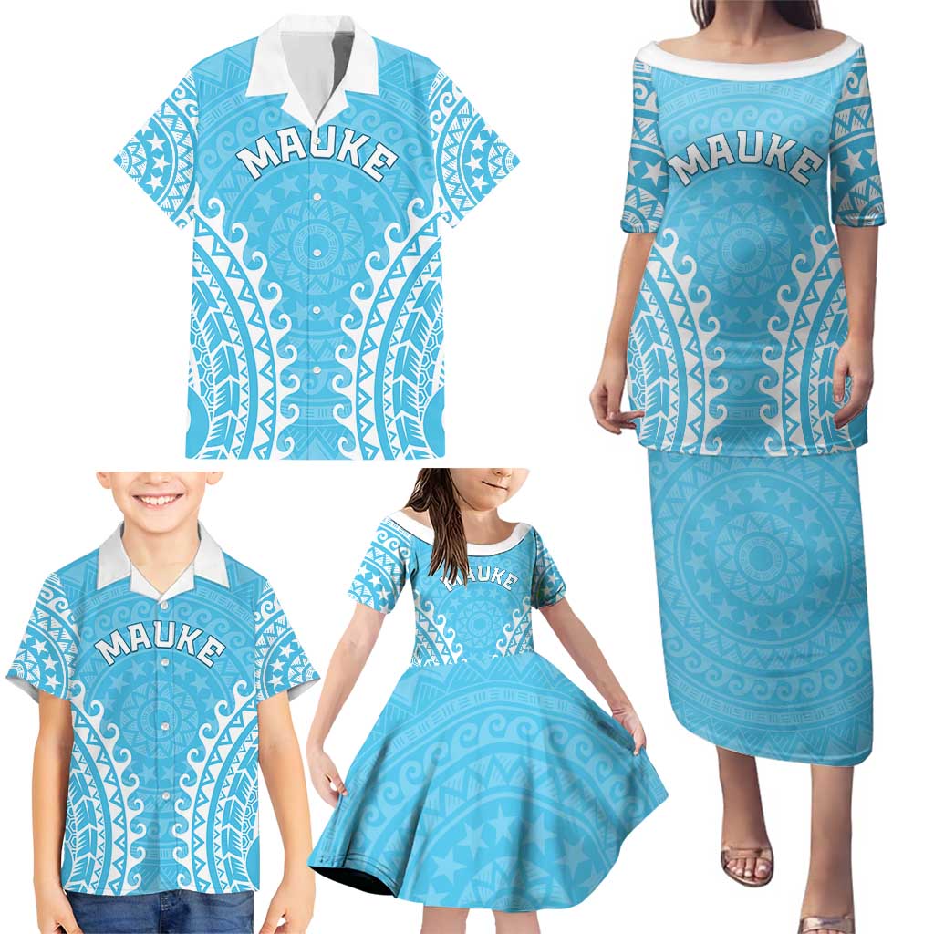 Custom Cook Islands Mauke Family Matching Puletasi and Hawaiian Shirt Polynesian Tribal Tattoo LT05 - Polynesian Pride