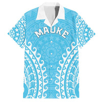Custom Cook Islands Mauke Family Matching Short Sleeve Bodycon Dress and Hawaiian Shirt Polynesian Tribal Tattoo LT05 Dad's Shirt - Short Sleeve Baby Blue - Polynesian Pride