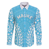 Custom Cook Islands Mauke Family Matching Short Sleeve Bodycon Dress and Hawaiian Shirt Polynesian Tribal Tattoo LT05 Dad's Shirt - Long Sleeve Baby Blue - Polynesian Pride