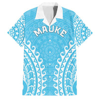 Custom Cook Islands Mauke Family Matching Summer Maxi Dress and Hawaiian Shirt Polynesian Tribal Tattoo LT05 Dad's Shirt - Short Sleeve Baby Blue - Polynesian Pride