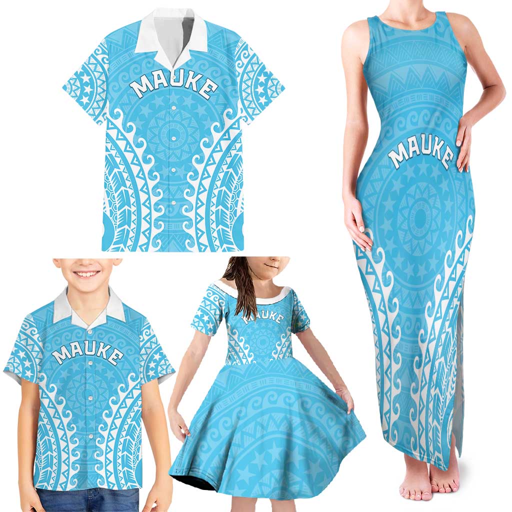 Custom Cook Islands Mauke Family Matching Tank Maxi Dress and Hawaiian Shirt Polynesian Tribal Tattoo LT05 - Polynesian Pride