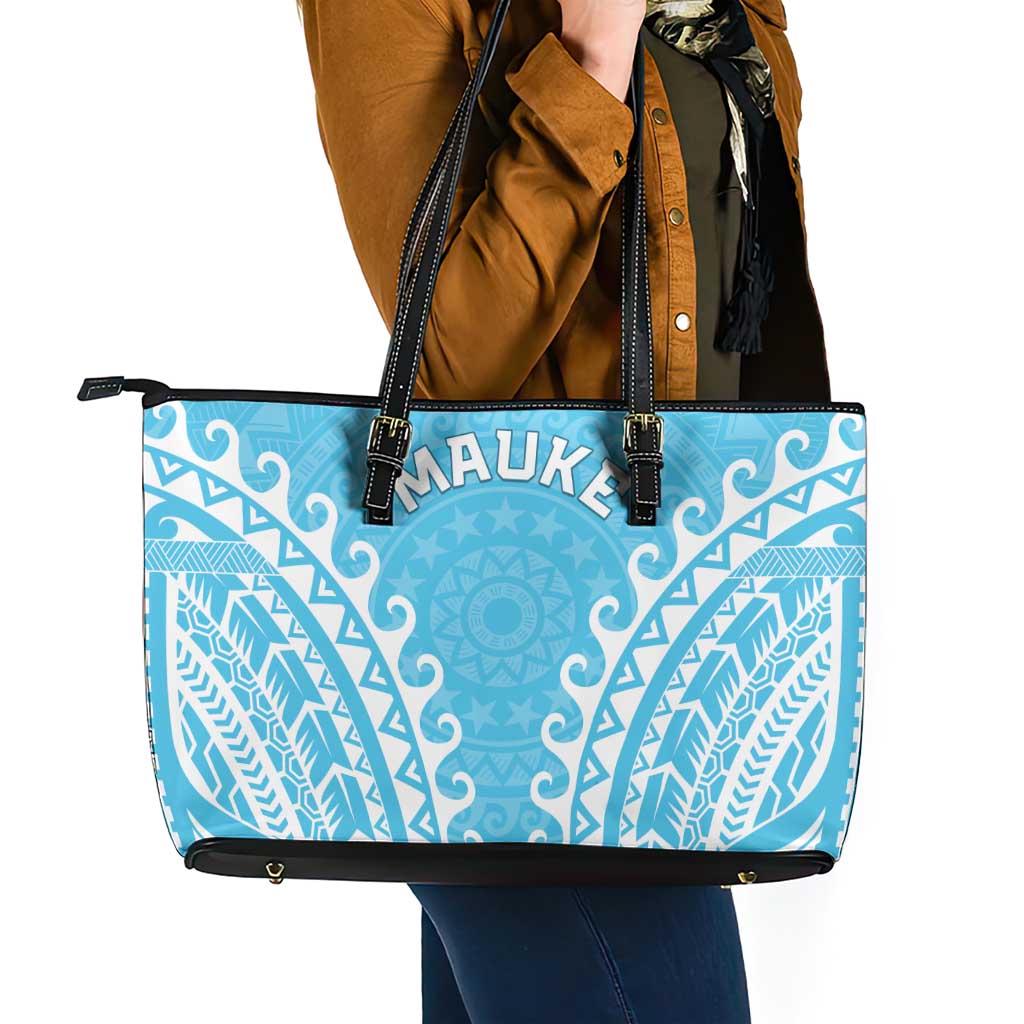 Custom Cook Islands Mauke Leather Tote Bag Polynesian Tribal Tattoo
