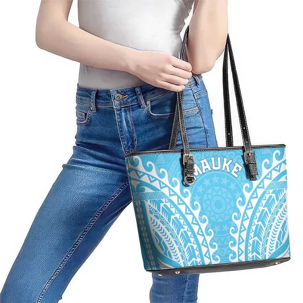 Custom Cook Islands Mauke Leather Tote Bag Polynesian Tribal Tattoo