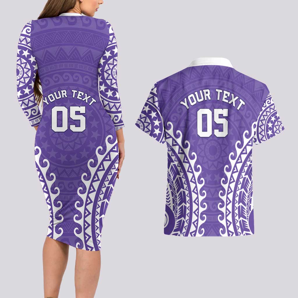 Custom Cook Islands Rarotonga Couples Matching Long Sleeve Bodycon Dress and Hawaiian Shirt Polynesian Tribal Tattoo