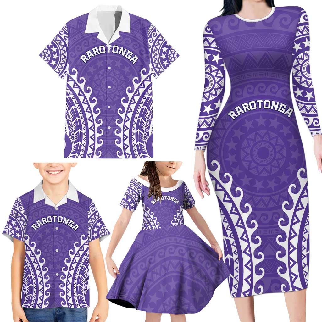 Custom Cook Islands Rarotonga Family Matching Long Sleeve Bodycon Dress and Hawaiian Shirt Polynesian Tribal Tattoo LT05 - Polynesian Pride