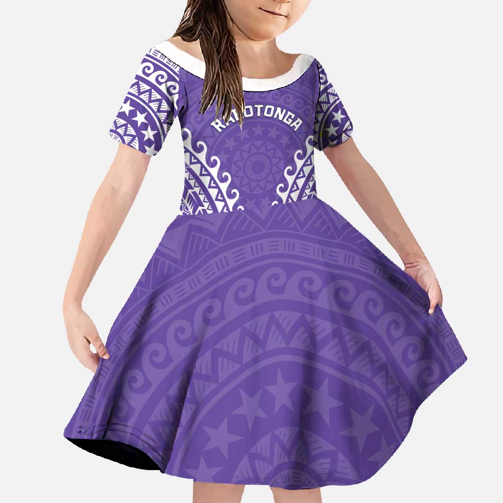 Custom Cook Islands Rarotonga Family Matching Mermaid Dress and Hawaiian Shirt Polynesian Tribal Tattoo LT05 Daughter's Dress Purple - Polynesian Pride