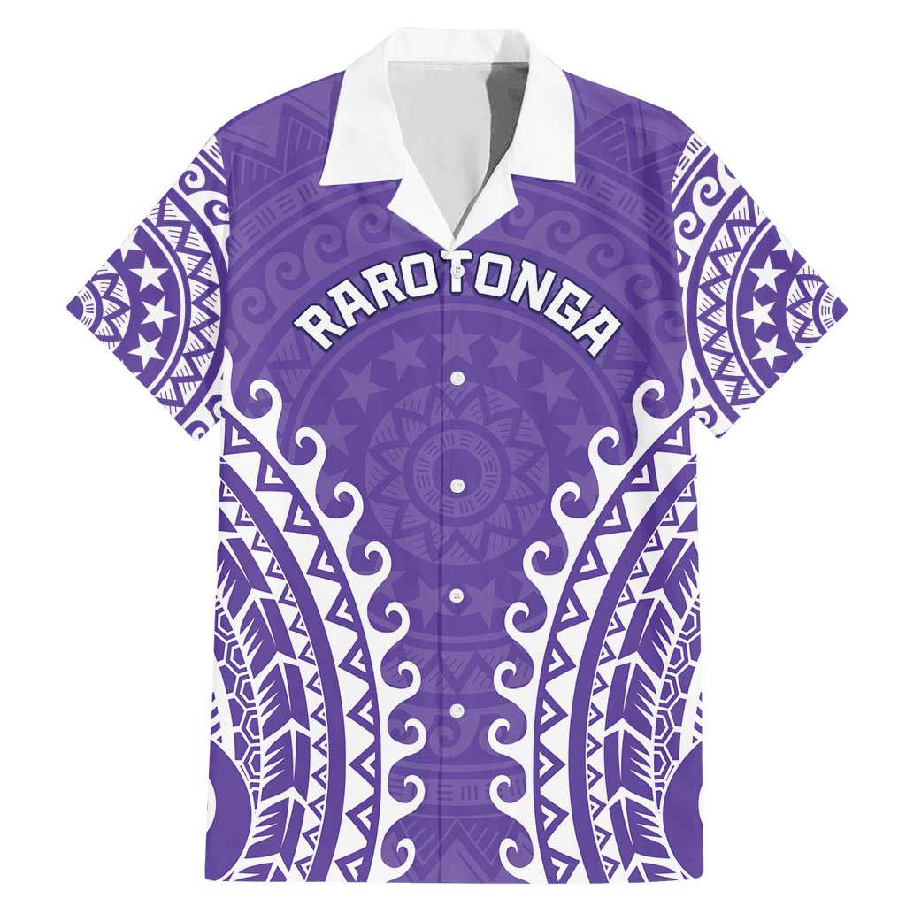 Custom Cook Islands Rarotonga Family Matching Mermaid Dress and Hawaiian Shirt Polynesian Tribal Tattoo LT05 Dad's Shirt - Short Sleeve Purple - Polynesian Pride