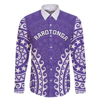 Custom Cook Islands Rarotonga Family Matching Mermaid Dress and Hawaiian Shirt Polynesian Tribal Tattoo LT05 Dad's Shirt - Long Sleeve Purple - Polynesian Pride