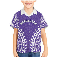 Custom Cook Islands Rarotonga Family Matching Mermaid Dress and Hawaiian Shirt Polynesian Tribal Tattoo LT05 Son's Shirt Purple - Polynesian Pride