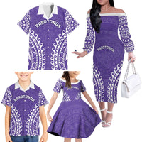 Custom Cook Islands Rarotonga Family Matching Off The Shoulder Long Sleeve Dress and Hawaiian Shirt Polynesian Tribal Tattoo