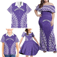 Custom Cook Islands Rarotonga Family Matching Off Shoulder Maxi Dress and Hawaiian Shirt Polynesian Tribal Tattoo LT05 - Polynesian Pride