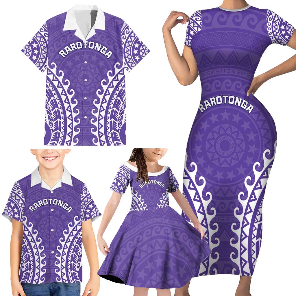 Custom Cook Islands Rarotonga Family Matching Short Sleeve Bodycon Dress and Hawaiian Shirt Polynesian Tribal Tattoo LT05 - Polynesian Pride