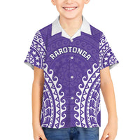 Custom Cook Islands Rarotonga Family Matching Short Sleeve Bodycon Dress and Hawaiian Shirt Polynesian Tribal Tattoo LT05 Son's Shirt Purple - Polynesian Pride