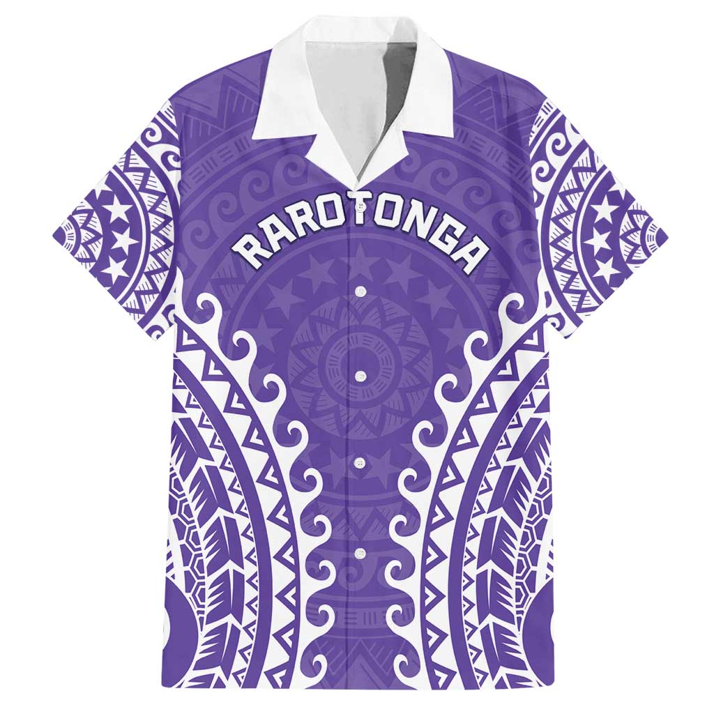 Custom Cook Islands Rarotonga Family Matching Tank Maxi Dress and Hawaiian Shirt Polynesian Tribal Tattoo LT05 Dad's Shirt - Short Sleeve Purple - Polynesian Pride